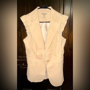 Beige Sleeveless Ruffle Blazer